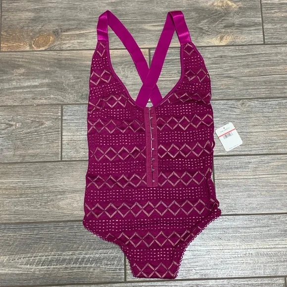 NWT $68 Free People XS M or L Thank You Never Bodysuit Top Shirt Magenta - Picture 8 of 16